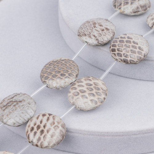 Perles rondes et plates en fil de composants en peau de serpent, 25mm, 8 pièces, gris