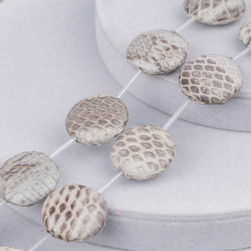 Flat Round Snake Skin Component Strand Beads 25mm 8pcs Grey