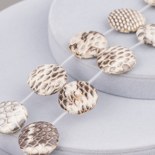 Snake Skin Leather Component Strand Beads Round Flat 25mm 8pcs Cream