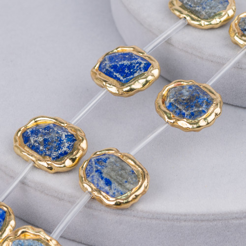 Lapis Lazuli Wire Beads Gold Edged Irregular Stone Flat Faceted 18-28mm 9pcs