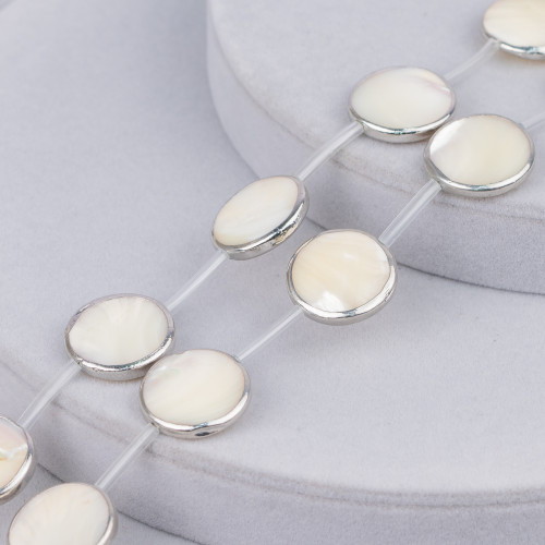 Λευκό Mother of Pearl Strand Beads Στρογγυλό επίπεδο λείο νόμισμα με ρόδιο 20mm 9τμχ