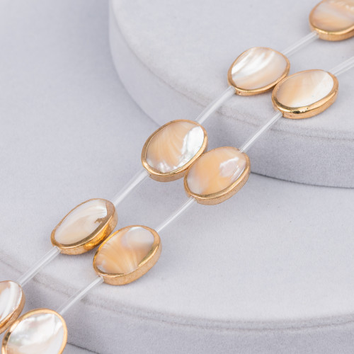 Mother of Pearl Strand Beads Cappuccino Flat Oval Gold Edged 15x20mm 10pcs