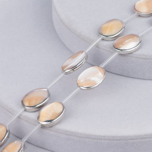 Mother of Pearl Strand Beads Cappuccino Flat Oval Rhodium Edges 15x20mm 10 τμχ
