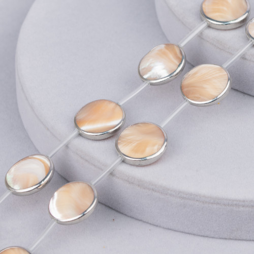 Mother of Pearl Strand Beads Cappuccino Στρογγυλό επίπεδο λείο κέρμα με ρόδιο 20mm 9τμχ