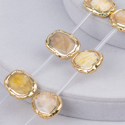 Perles d'opale jaune en fil de pierre irrégulière bordée d'or à facettes plates 18-28mm 9pcs