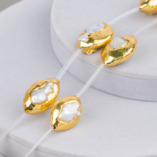 Fil de perles de rivière baroques bordées d'or 17-20x26-30mm 7pcs