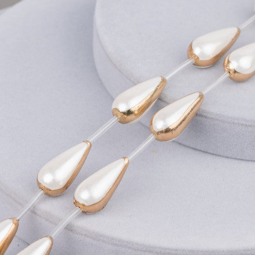 Perline A Filo Di Perle Di Maiorca Bordato Oro Goccia 12x27mm 8pz