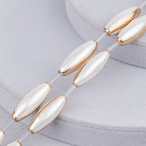 Perles de fil de perles de Majorque bordées d'or de riz 10x30mm 8 pièces