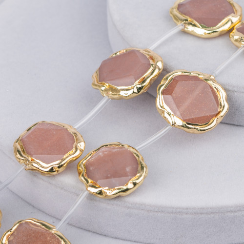 Sunstone Strand Beads Pink Gold Edged Irregular Stone Flat Faceted 30-25mm 8pcs