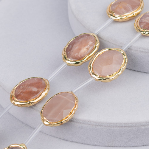 Moonstone Strand Beads Rose Gold Edgeed Oval Flat Faceted 21x28mm 8 τμχ