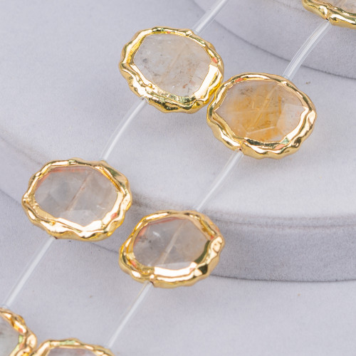 Citrine Quartz Strand Beads Gold Edged Irregular Stone Flat Faceted 18-28mm 9pcs