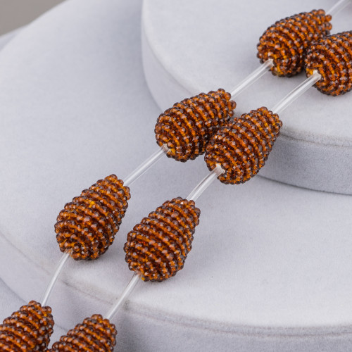 Indische gedrehte Rondelle-Kristall-Tropfenstrang-Perlen, 16 x 26 mm, 6 Stück, braun