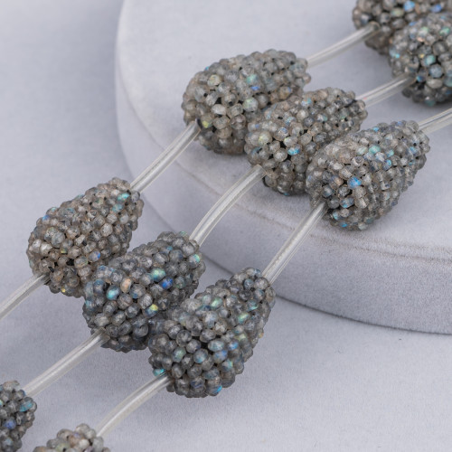 Fil de perles plus de Labradorite goutte à facettes indienne coupée à la machine 17x25mm 4pcs