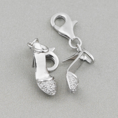 925 Silver Shoe Charms Pendant With Zircons 8x21mm 6pcs