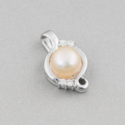 925 Silver Pendant With River Pearls And Zircons Set 11x18mm 1pc Pink