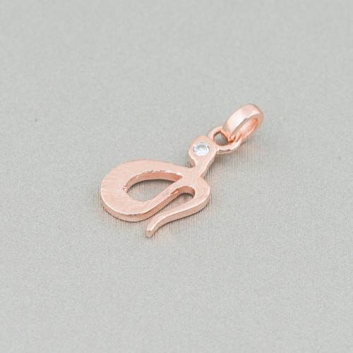 Ciondolo Pendente Di Argento 925 Serpente Con Zircone Oro Rosa Spazzolato 8x18mm 6pz