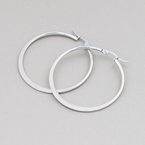 Pendientes Aros Planos Acero Liso 35mm 6 Pares