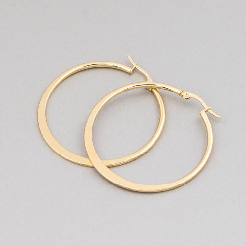 Pendientes Aros Planos Acero Liso 35mm 6 Pares Dorado