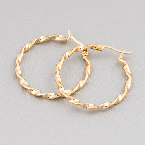 Pendientes De Aro Torcidos De Acero Liso 35mm 6 Pares Dorado