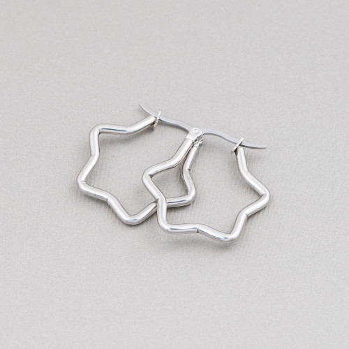 Boucles d'Oreilles Étoile Acier Lisse 25mm 10 Paires
