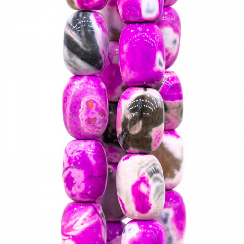 Bicolor Striated Agate Barrel 13x18mm Black and Fuchsia