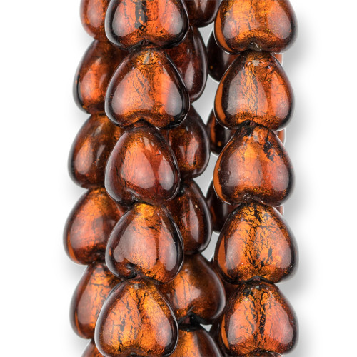 Perles en Verre de Murano Coeur 12mm 21pcs Marron