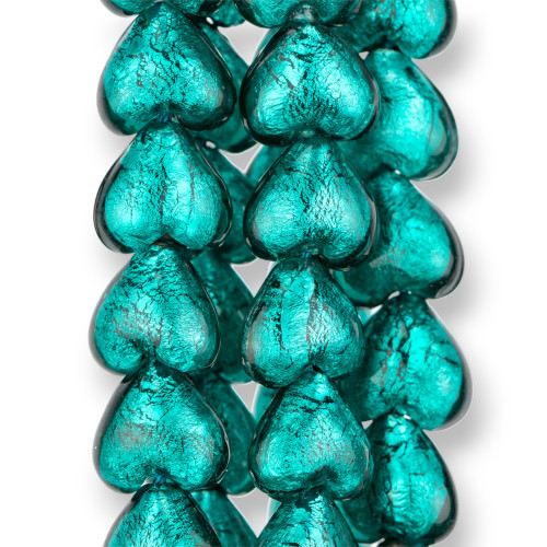 Murano Glass Beads Heart 12mm 21pcs Teal