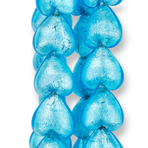 Murano Glass Beads Heart 20mm 13pcs Light Blue