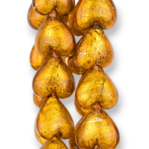 Perle di Vetro di Murano Cuore 20mm 13pz Gold