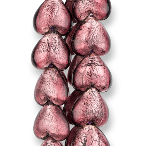 Murano Glass Beads Heart 20mm 13pcs Purple