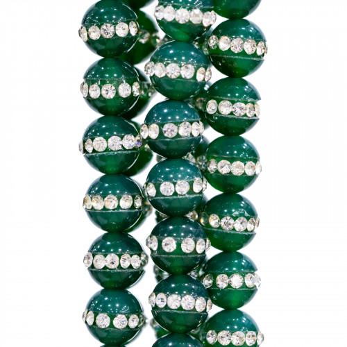 Green Agate With Smooth Round Rhinestones 12mm