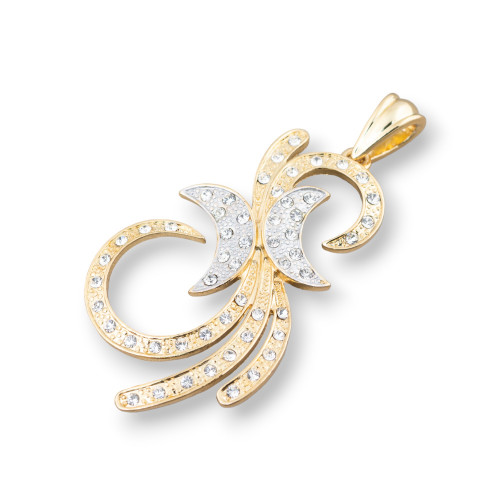 Brass Pendant Pendant With Crescents And Zircons 33x64mm Golden