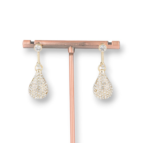 Boucles D'oreilles Puces En Laiton Avec Pendentif Larme Et Zircons 12x35mm Doré