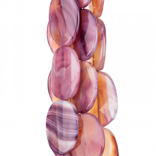 Purple Agate Striped Oval Flat Faceted 30x40mm Purple Shaded Peach