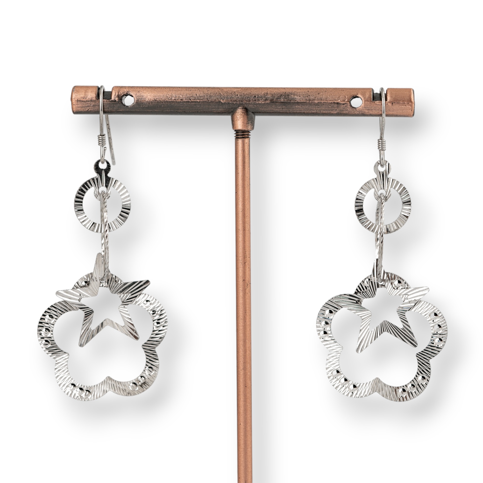 Orecchini Di Argento 925 A Monachella Con Pendenti In Filigrana Diamantata Mod1 23x54mm