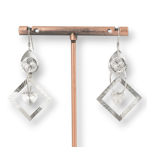 925 Silver Earrings With Diamond Filigree Pendants Mod2 25x50mm