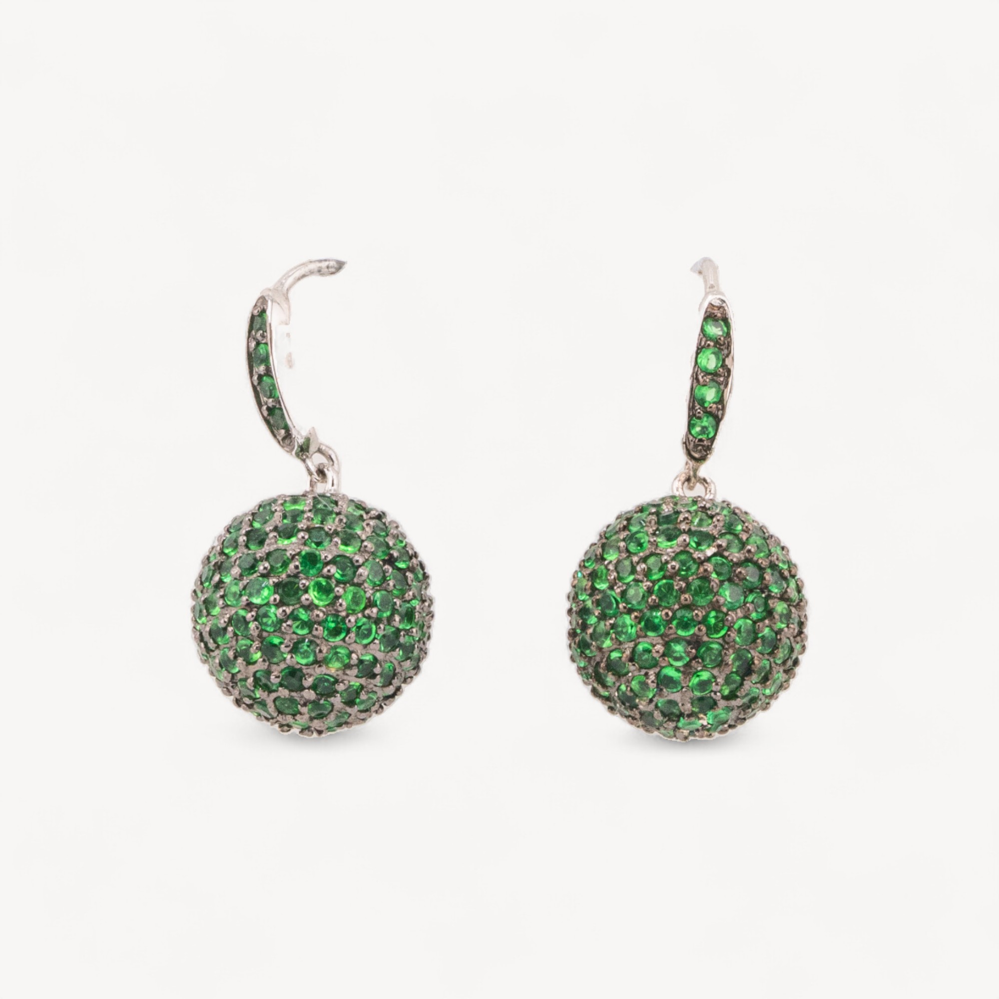 Orecchini Di Argento 925 A Monachella Con Zirconi MicroPave Verdi 14x28mm