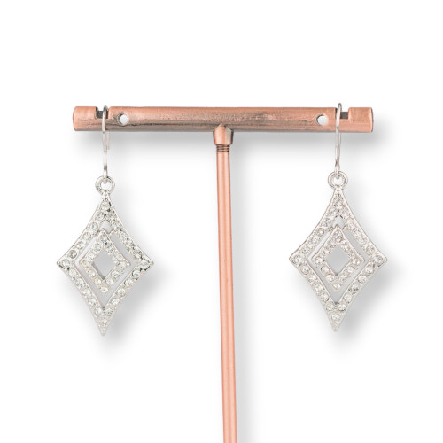 Brass Earrings With Rhombuses And Zircons 19x46mm