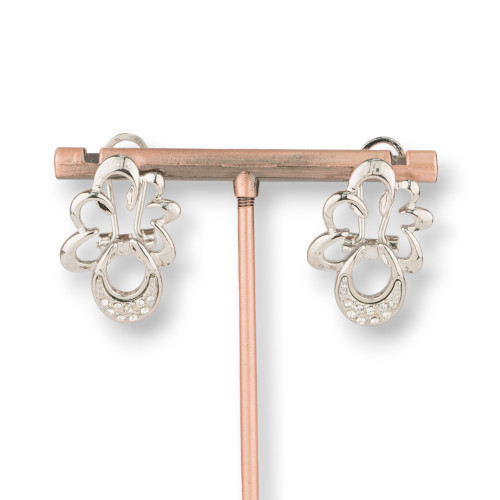 Boucles D'oreilles Puces Avec Clip Feuille En Laiton Avec Zircons 18x27mm