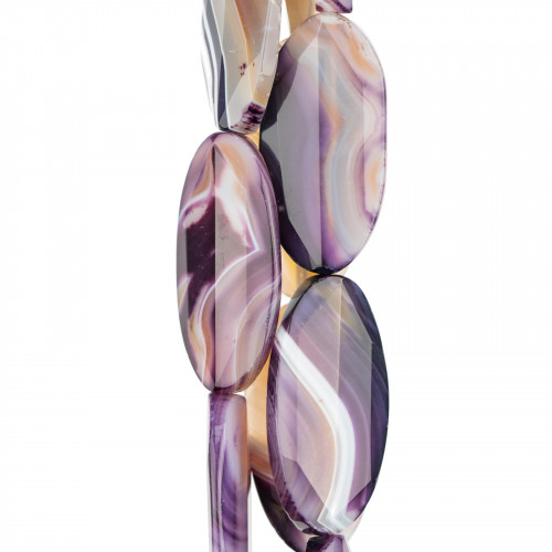 Agata Viola Striata Ovale Piatto Sfaccettato 30x60mm