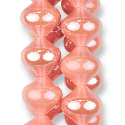 Glossy Ceramic Spinning Top Shape 22x21mm Pink