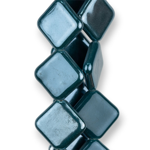 Polished Ceramic Rhombus 21mm Teal Blue