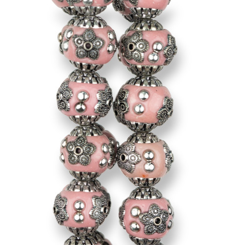 Baroque Style Ceramic Balls 14mm 24pcs Rhodium Plated Pink