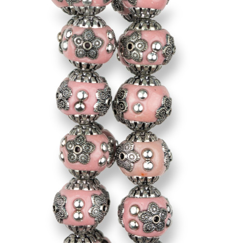 Keramikkugeln im Barockstil, 14 mm, 24 Stück, rhodiniert, rosa