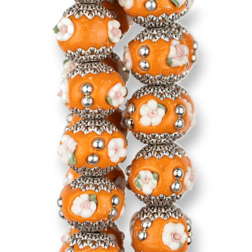 Boules en céramique de style baroque 17x14mm 23pcs Orange