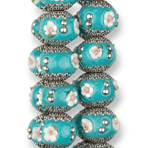 Boules en Céramique Style Baroque 17x14mm 23pcs Turquoise