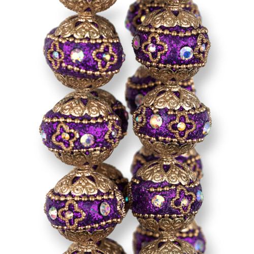 Bolas de Cerámica Estilo Barroco 20mm 16uds Morado Dorado MOD1