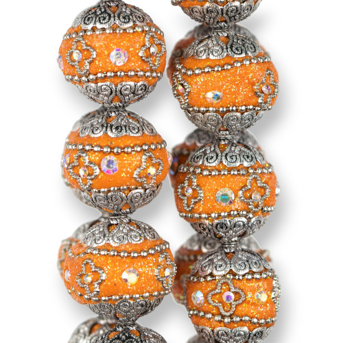 Baroque Style Ceramic Balls 20mm 16pcs Rhodium Plated Orange MOD1