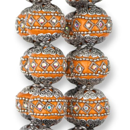 Baroque Style Ceramic Balls 20mm 16pcs Rhodium Plated Orange MOD2