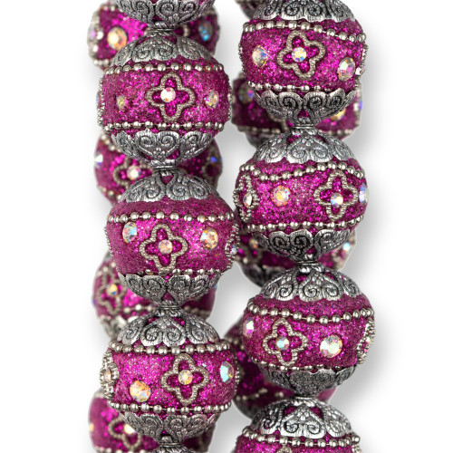 Boules Céramique Style Baroque 20mm 16pcs Rhodié Fuchsia MOD1